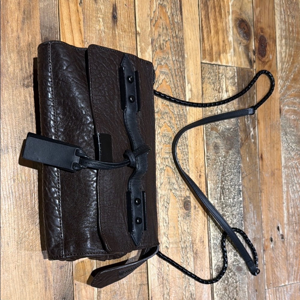 Black Leather Crossbody Bag with Croc-Embossed Texture, Joy Gryson